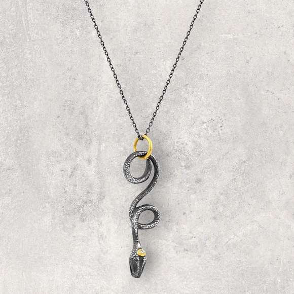 NOV9M® Jewelry - 0.01ct Dia. 925 Silver & 24K Gold Snake Necklace